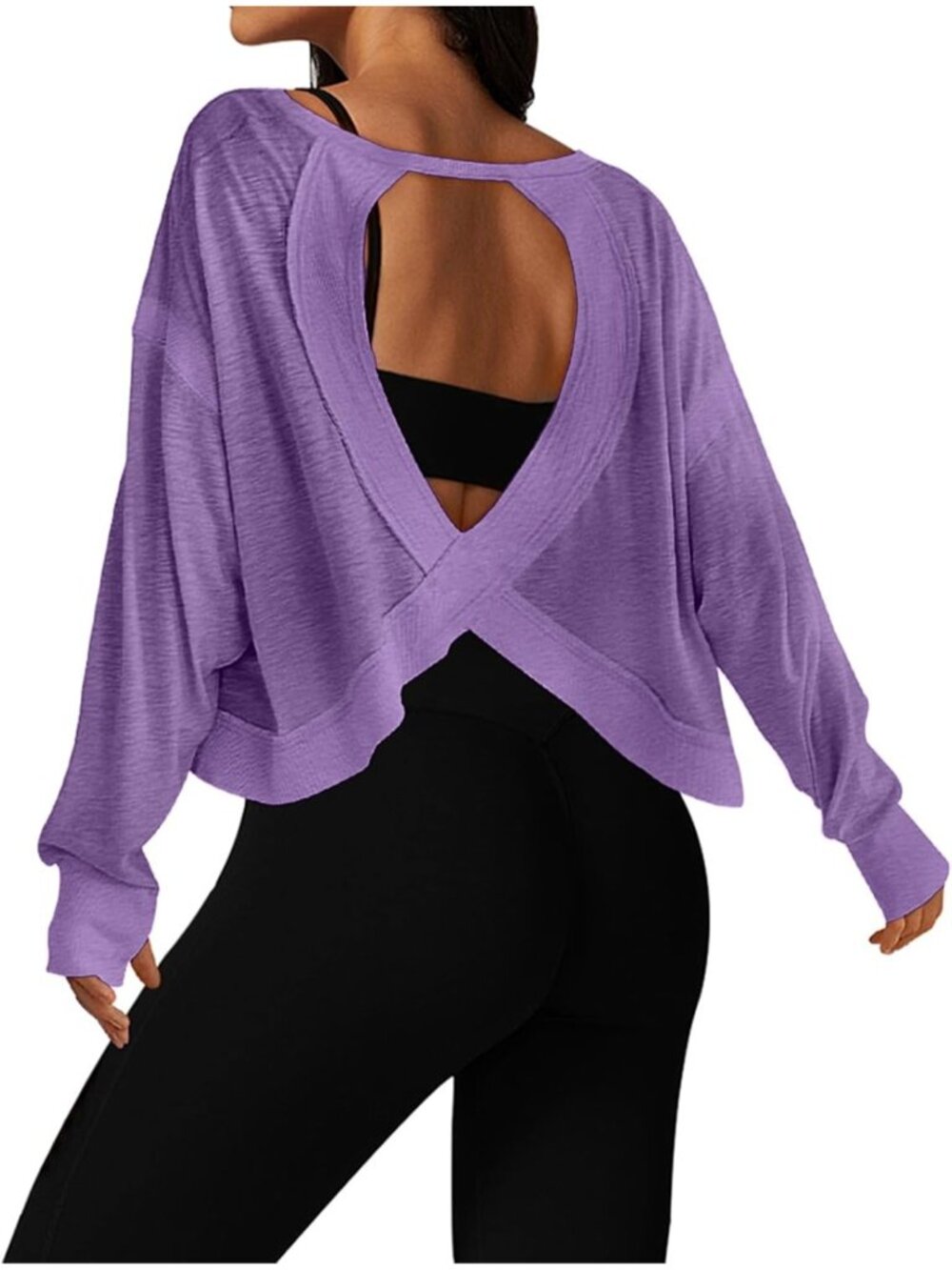 Women's Purple Long Sleeve Cropped Top Athletic Clothes Running Workout T Shirts